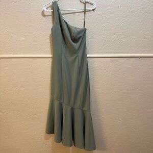 Anthropologie BHLDN Sage Green Crepe One Shoulder Mermaid Bridesmaid Dress SZ 6